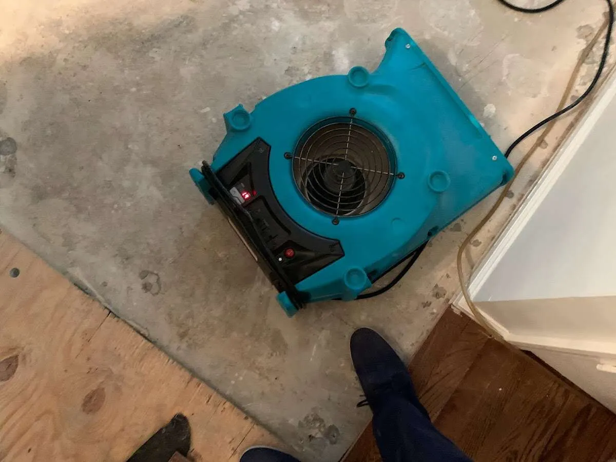 Air mover drying subfloor during Leak Detection & Repair in Countryside