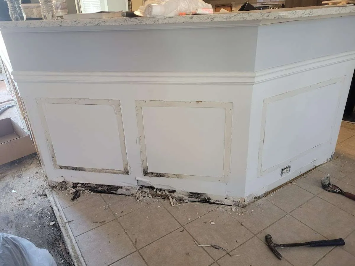 Water damage and mold on kitchen during Storm Damage Restoration in Countryside